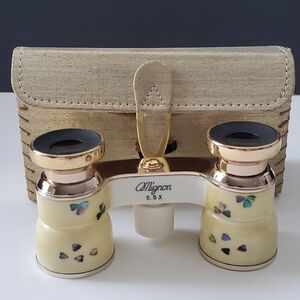 Mignon Ivory Opera Glasses with Gold Trim and Multicolor Floral Motif